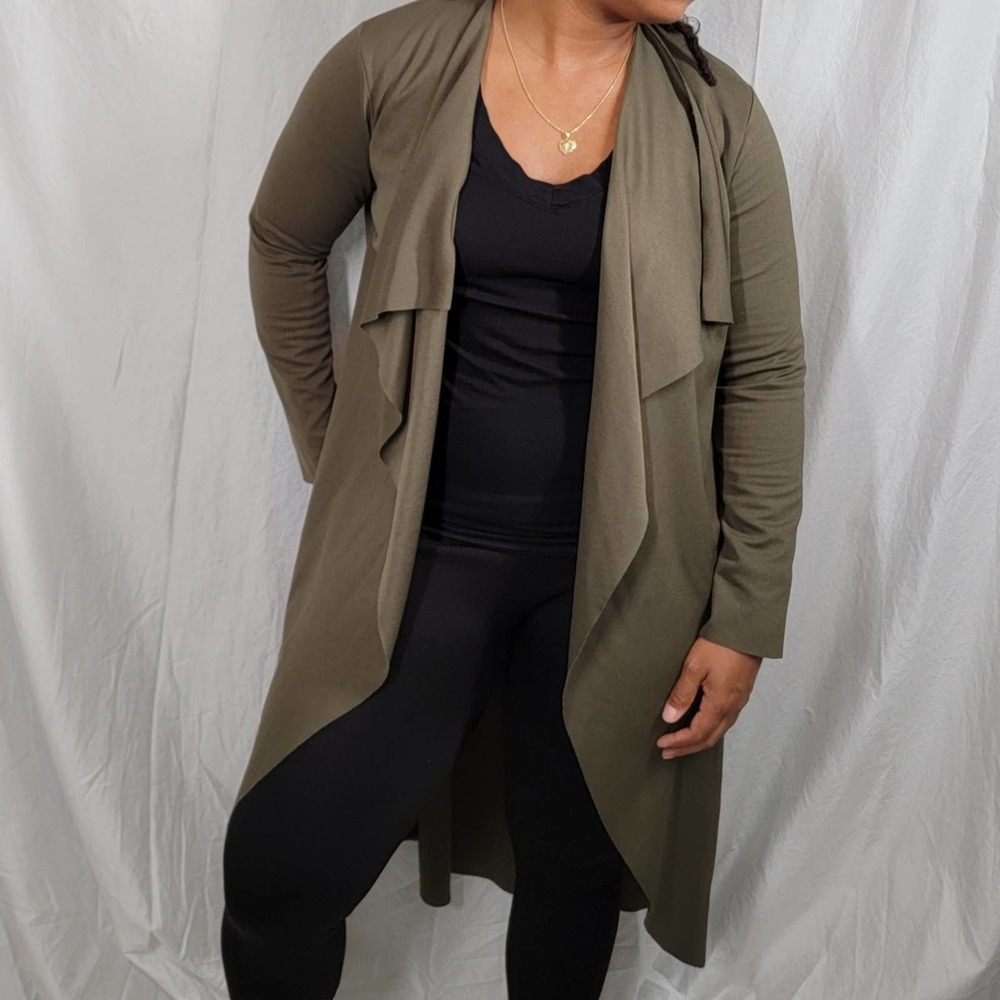 Green Raw Edge Long Cardigan